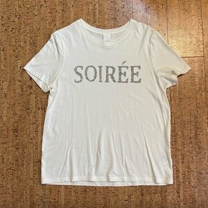 H&M Beaded, “Soirée” White T-Shirt, Size Large, ⭐️Holidays!
